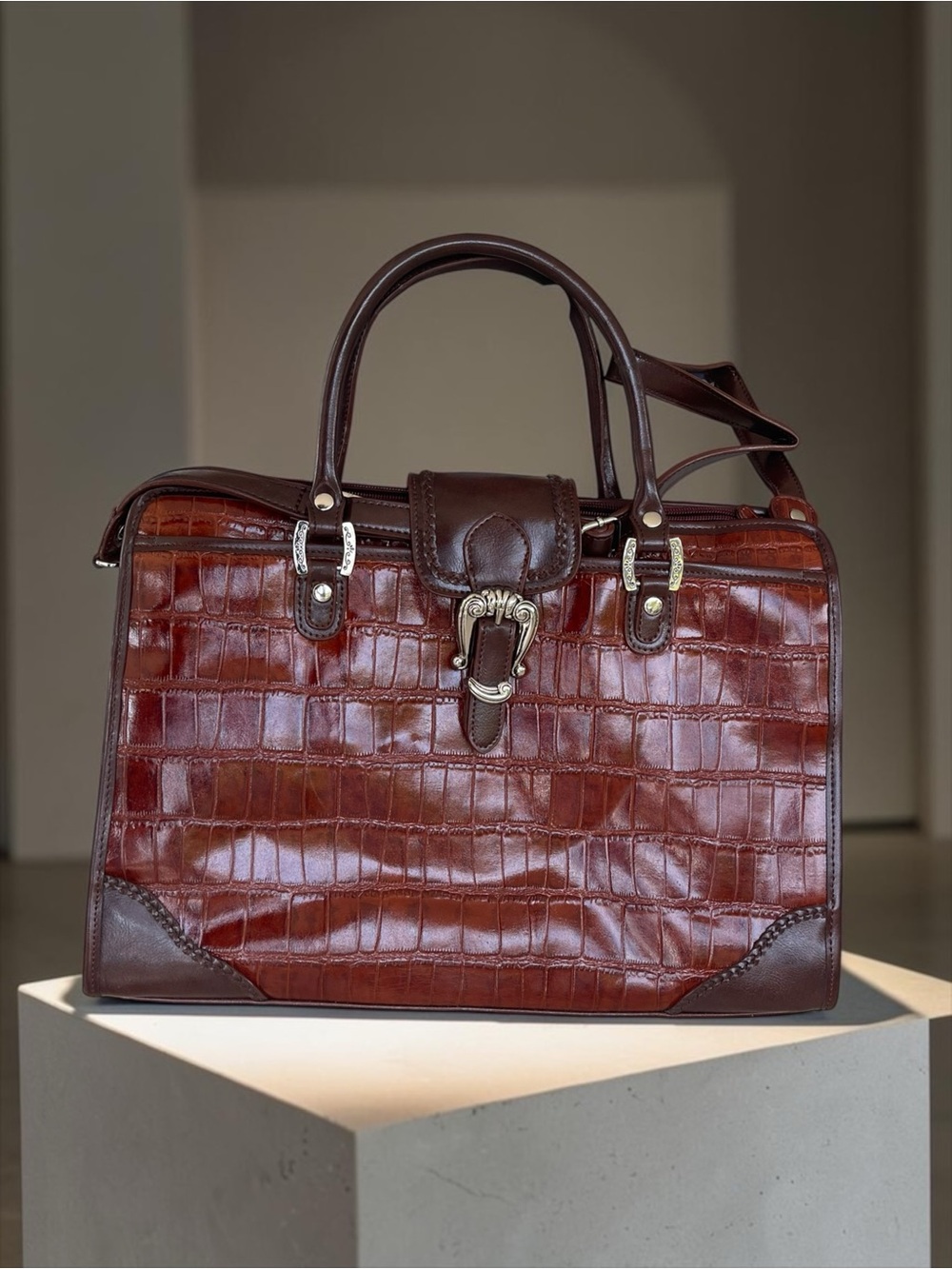 NWT Coldwater Creek Genuine Leather Croc Embossed Briefcase Laptop Bag